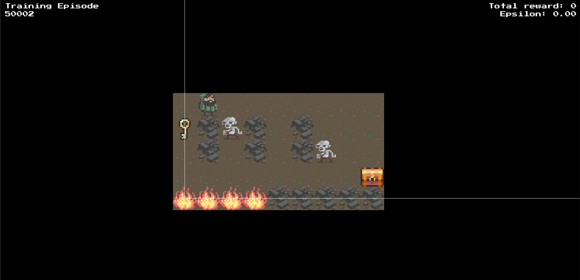 mini game with dude, fire and zombies to avoid, key to collect to open the chest.